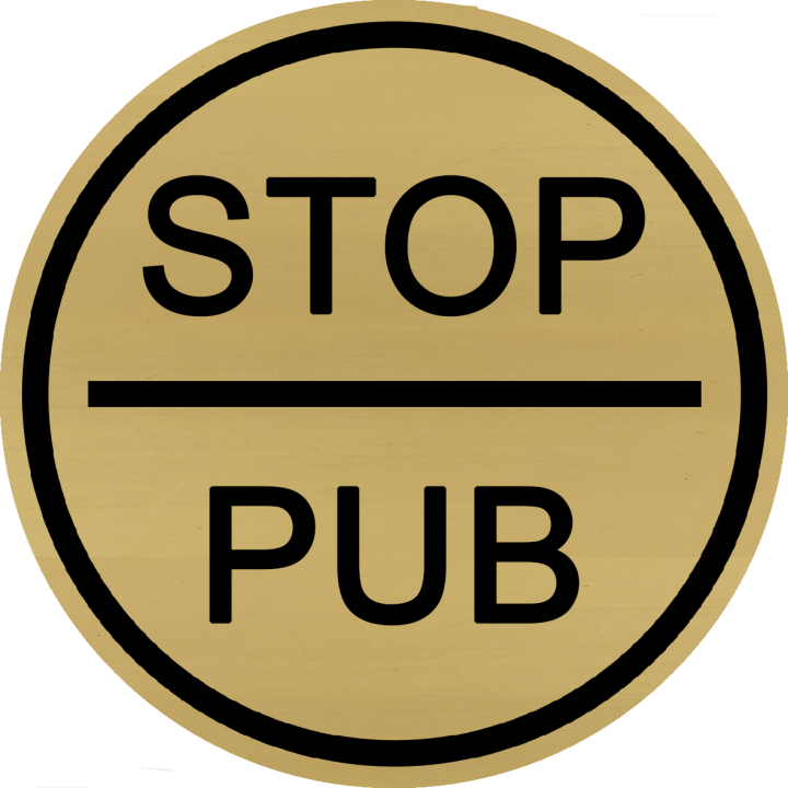 Plaquette Stop Pub dorée – 7 cm