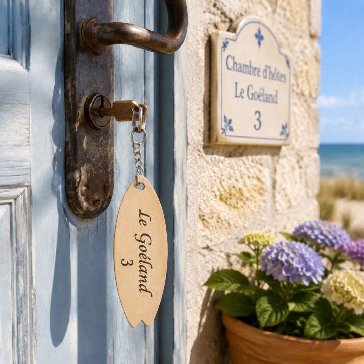 Porte-clé personnalisé en bois forme surf