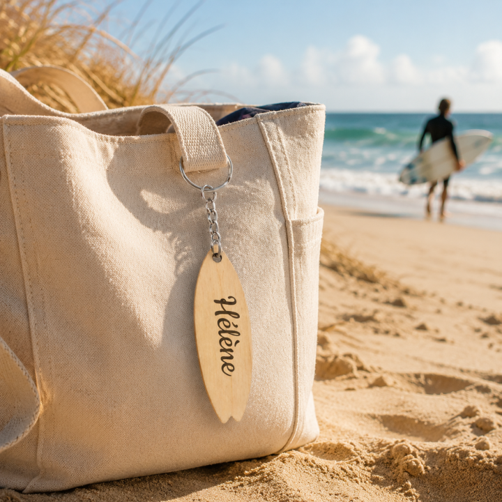 Porte-clé personnalisé en bois forme surf