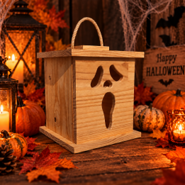 Lanterne Halloween personnalisée en bois - Fantôme