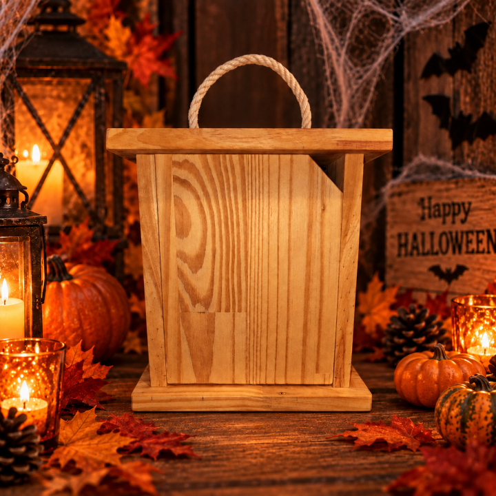 Lanterne Halloween personnalisée en bois - Fantôme, Frankenstein ou Citrouille