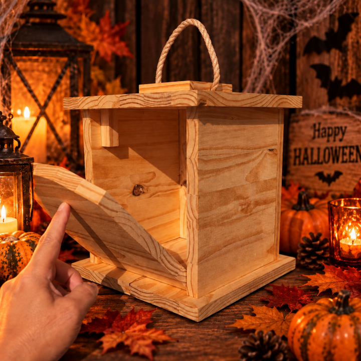 Lanterne Halloween personnalisée en bois - Fantôme, Frankenstein ou Citrouille