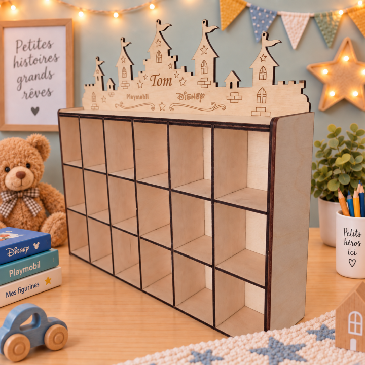 Présentoir personnalisé en bois pour collections – 33 × 33 cm