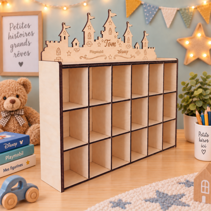 Présentoir personnalisé en bois pour collections – 33 × 33 cm