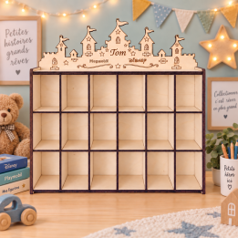 Présentoir personnalisé en bois pour collections – 33 × 33 cm