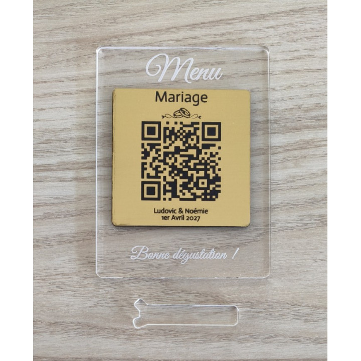 Présentoir menu personnalisé en plexiglas PMMA – QR Code – 9 × 12 cm