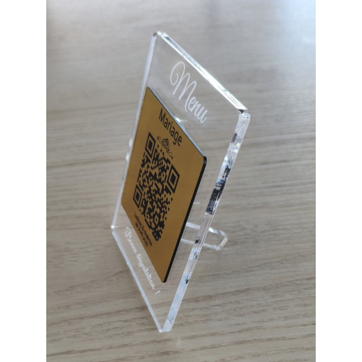 Présentoir menu personnalisé en plexiglas PMMA – QR Code – 9 × 12 cm