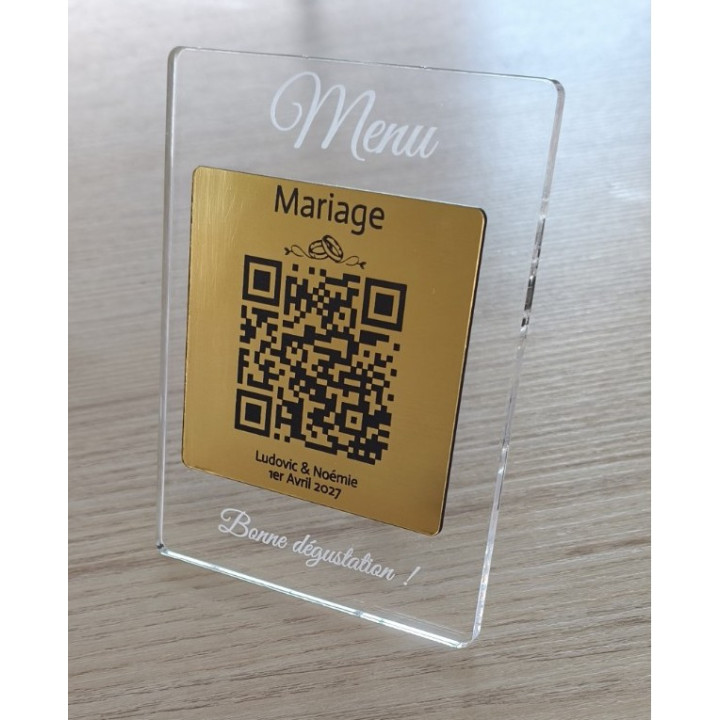Présentoir menu personnalisé plexiglas PMMA QR Code 9x12 cm