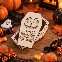 Petite boîte cercueil en bois Halloween – Un bonbon ou un sort