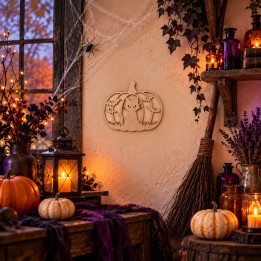 Applique murale Halloween en bois – Chat, Château ou Citrouille