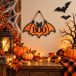 Applique murale chauve-souris BOO en bois | Halloween