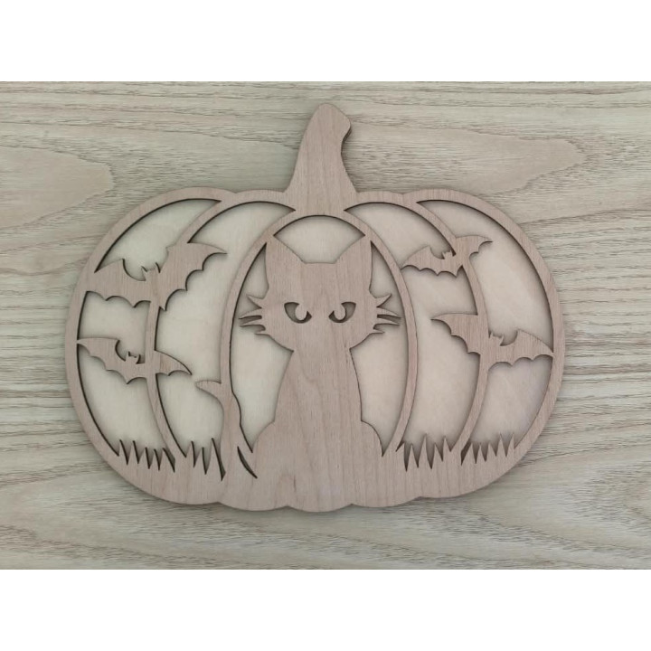 Applique murale Halloween en bois – Chat, Château ou Citrouille