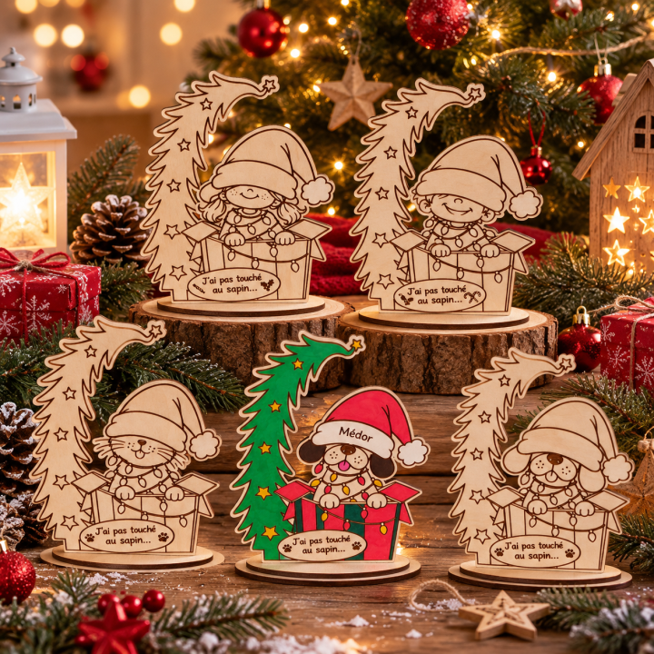 Décoration de Noël en bois personnalisée – Prénom et message sous le sapin