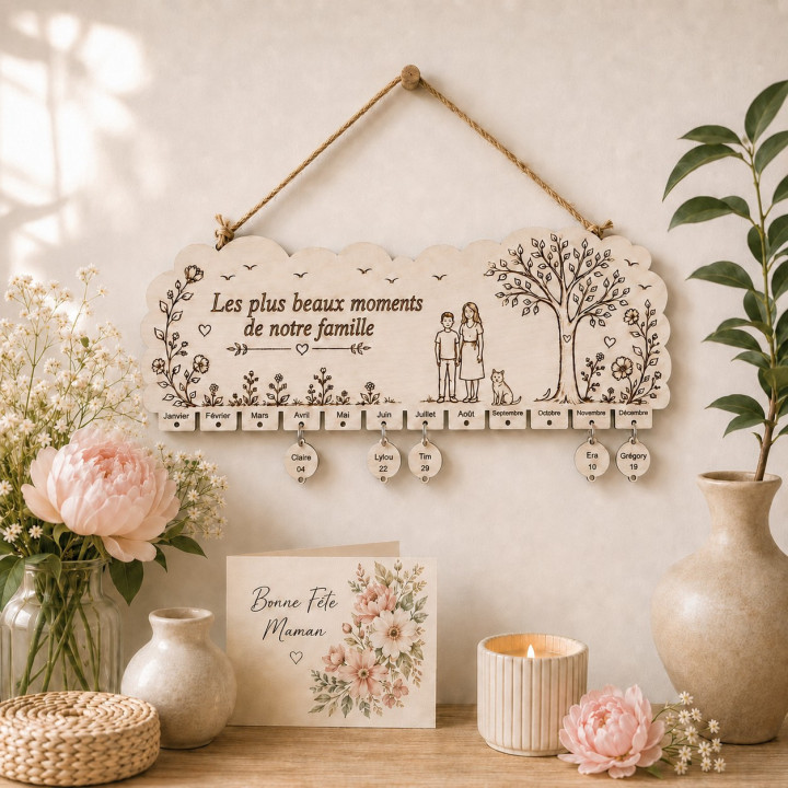 Plaque de famille personnalisée en bois – Les dates importantes de notre famille