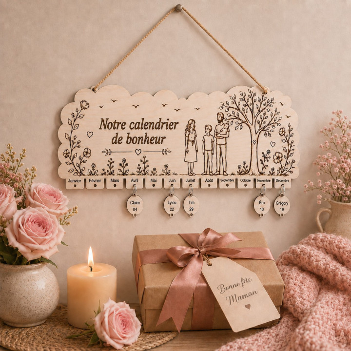 Plaque de famille personnalisée en bois – Les dates importantes de notre famille