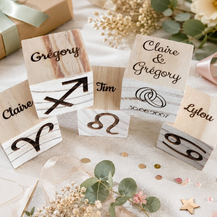 Cube personnalisé en bois – Naissance, mariage, baptême, famille