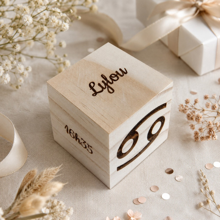 Cube personnalisé en bois – Naissance, mariage, baptême, famille