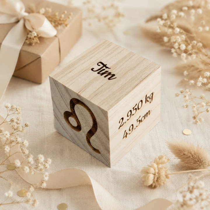 Cube personnalisé en bois – Naissance, mariage, baptême, famille