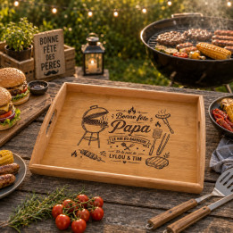 Plateau de Service Personnalisé Le Roi du Barbecue | Cadeau Fête des Pères