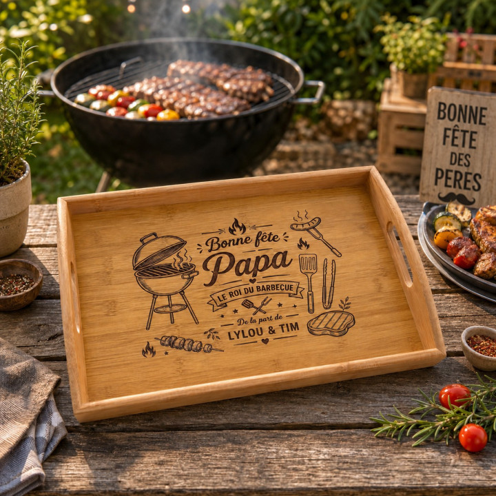 Plateau de Service Personnalisé Le Roi du Barbecue | Cadeau Fête des Pères