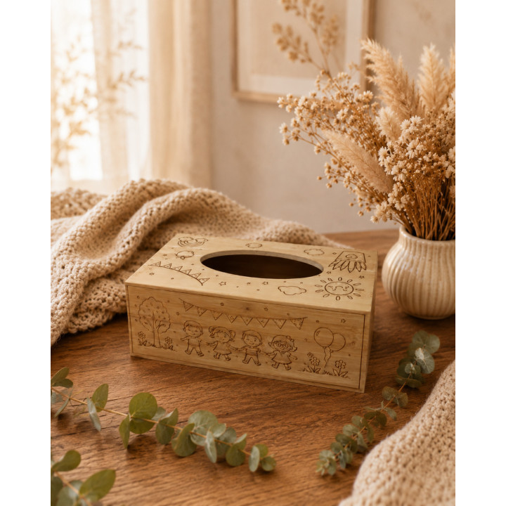 Boîte à mouchoirs en bambou personnalisée – Gravure sur mesure sur 3 faces