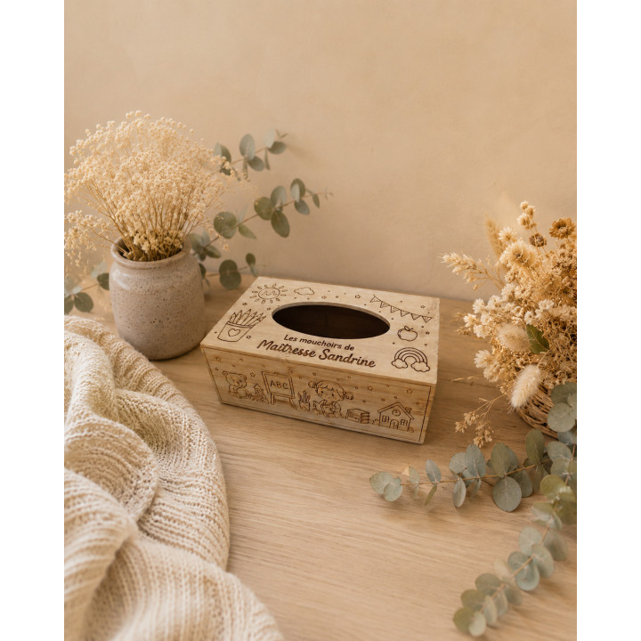Boîte à mouchoirs en bambou personnalisée – Gravure sur mesure sur 3 faces