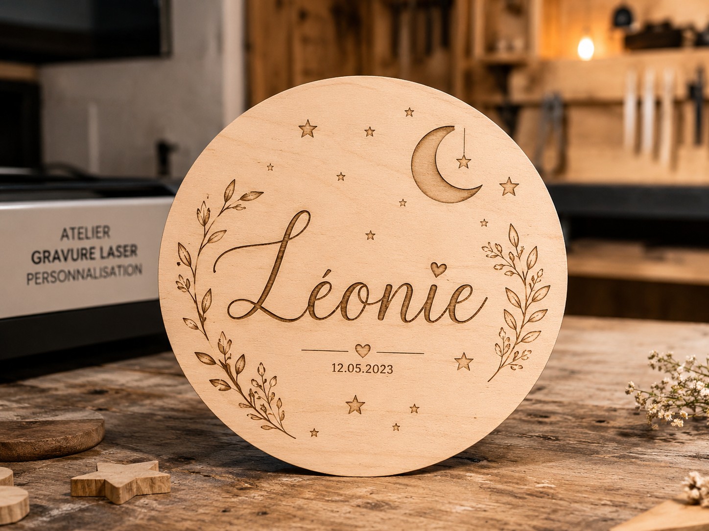 Gravure laser personnalisée sur bois