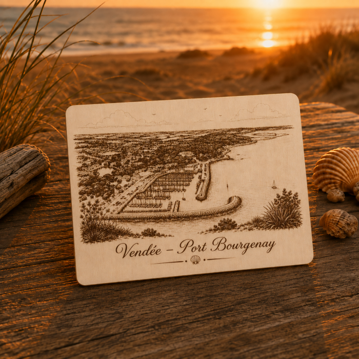 Carte postale en bois – Port Bourgenay – Vendée