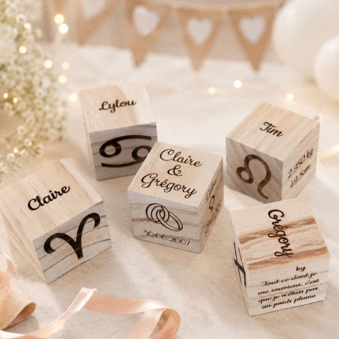 Cube personnalisé pour mariage, naissance, baptême etc.